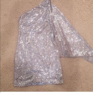 ASOS silver sequin one shoulder dress size 10